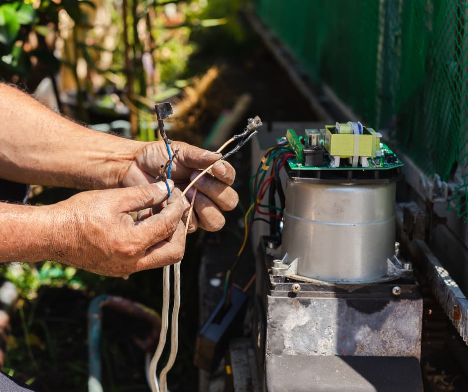 A technician working on a gate motor